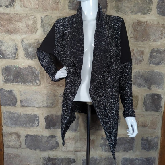 Bnci Waterfall Open Front Sweater Woman's Size Medium Black Gray Long Sleeve - Picture 2 of 13